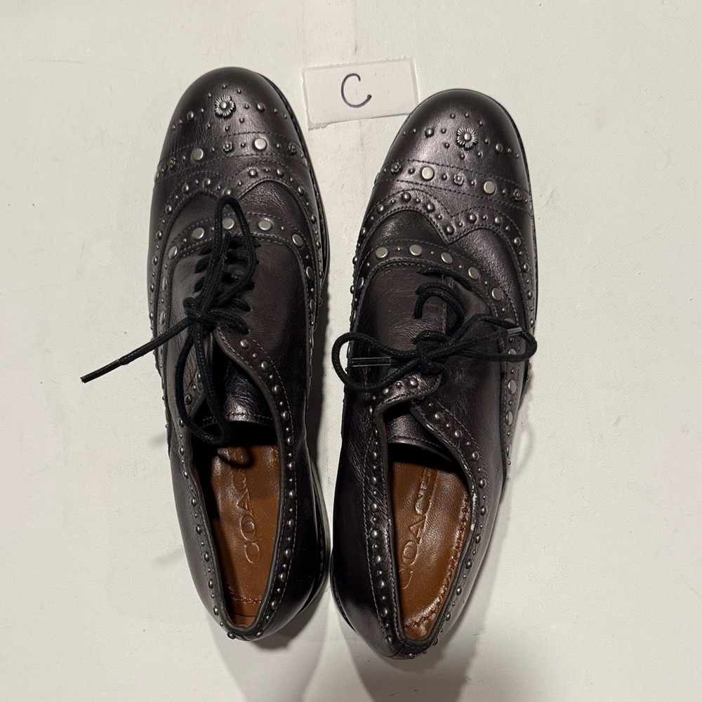 Coach Metallic Studded Leather Oxfords - Picture 3 of 4